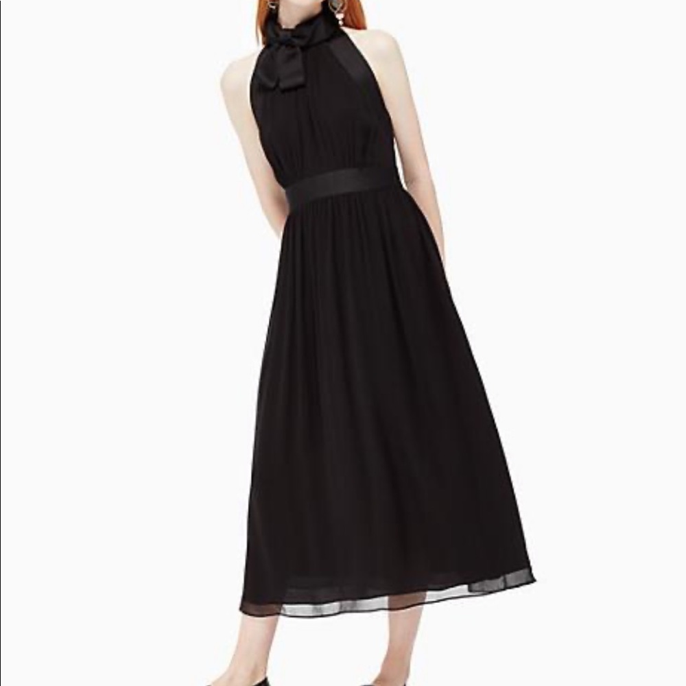 Kate Spade Chiffon Bow Silk Dress Black